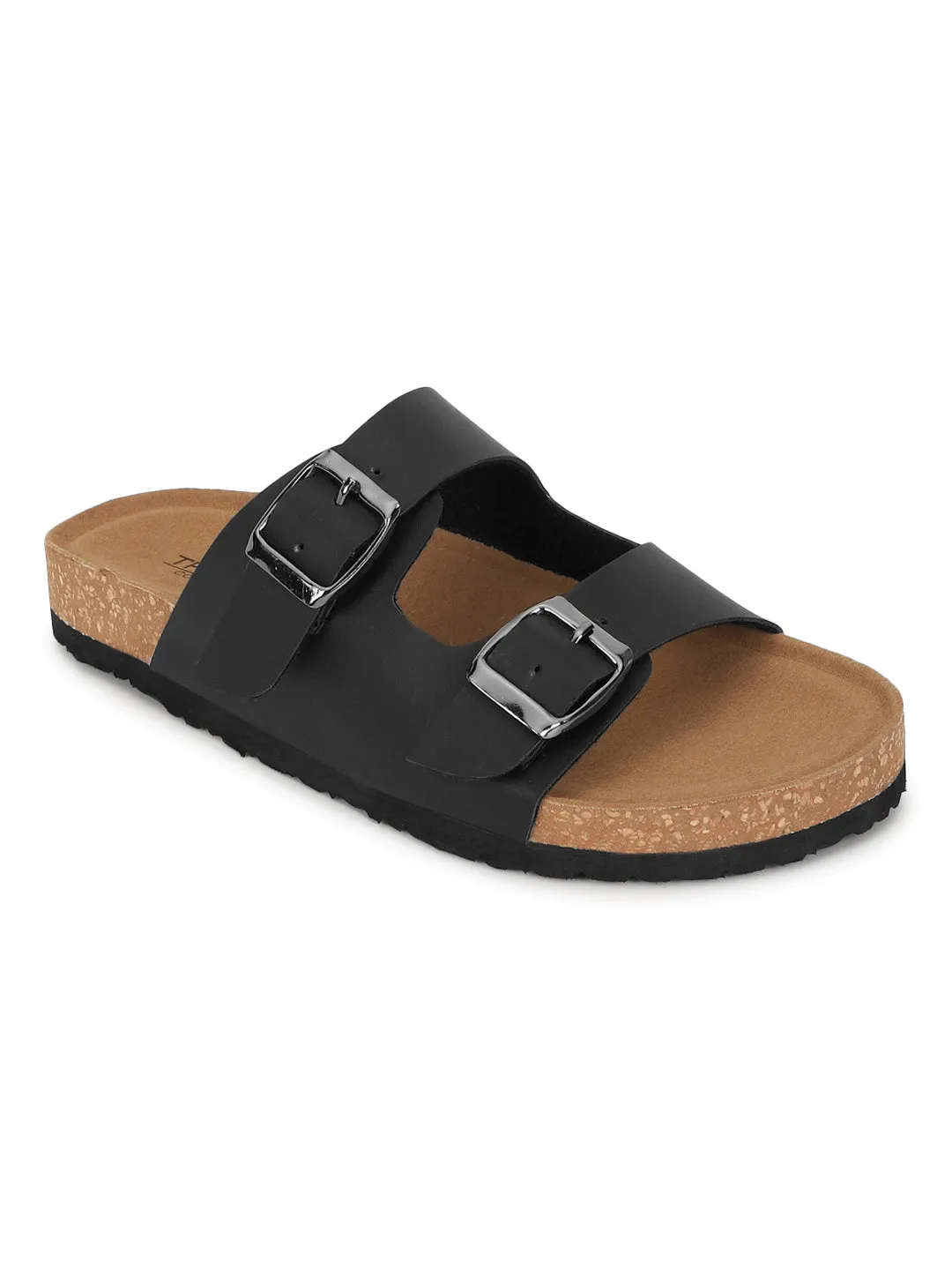 Schwarze PU-Kork-Latex-Einlegesohlen Flats (TC-070203-BLK)