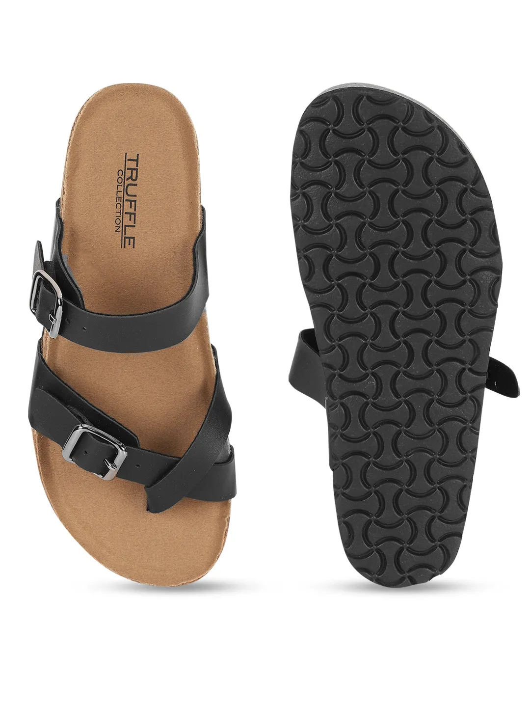 Schwarze PU-Kork-Latex-Einlegesohlen Flats (TC-100504-BLK)