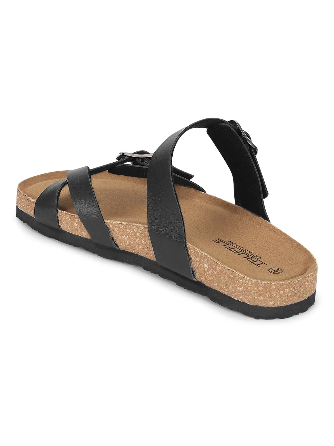 Schwarze PU-Kork-Latex-Einlegesohlen Flats (TC-100504-BLK)
