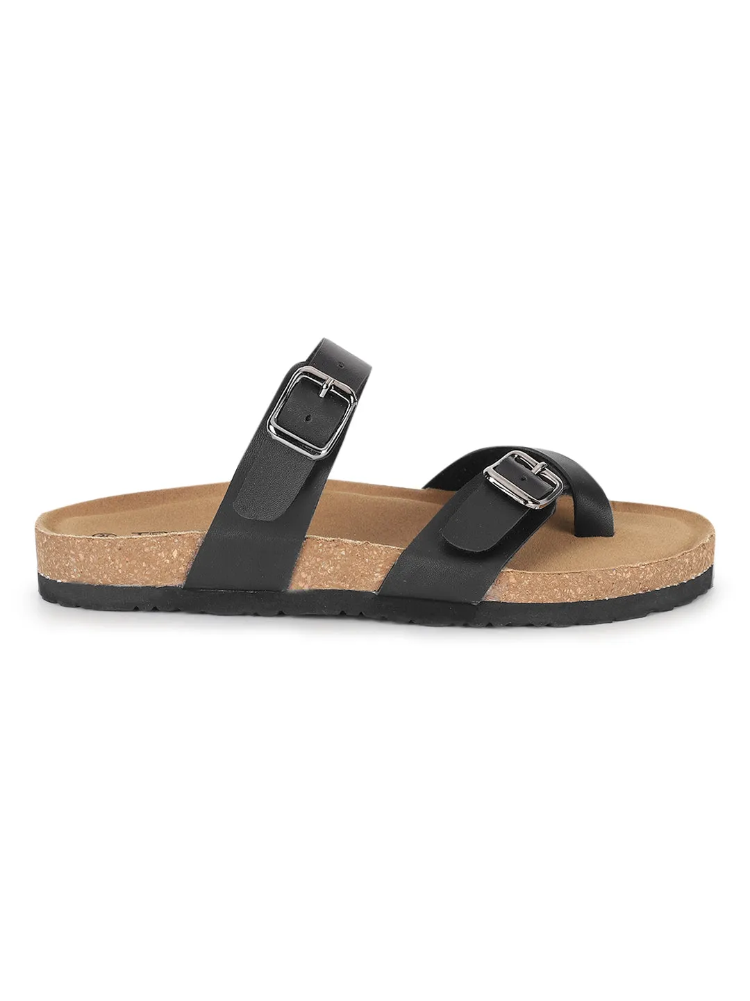 Schwarze PU-Kork-Latex-Einlegesohlen Flats (TC-100504-BLK)