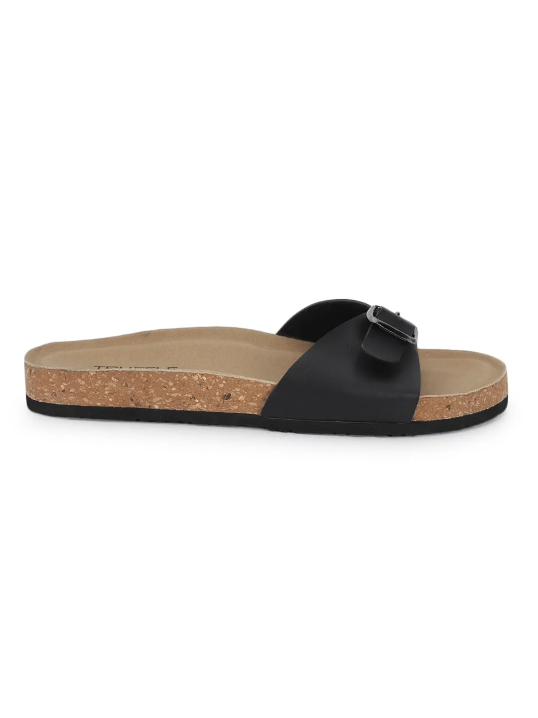 Schwarze PU-Kork-Latex-Einlegesohlen Flats (TC-100505-BLK)
