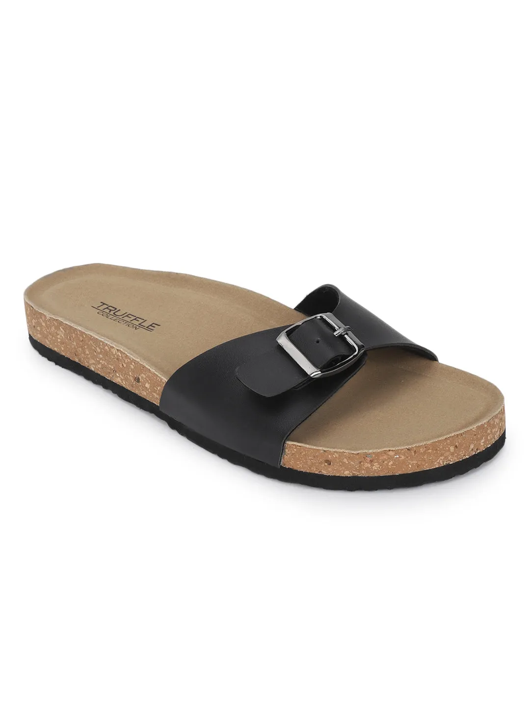 Schwarze PU-Kork-Latex-Einlegesohlen Flats (TC-100505-BLK)