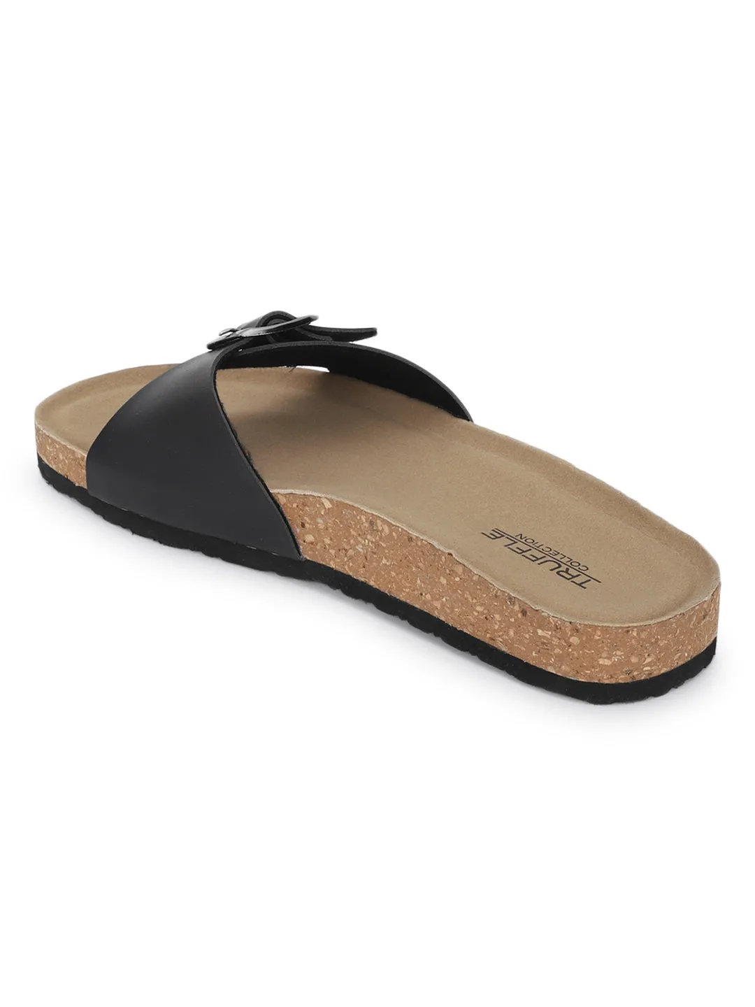 Schwarze PU-Kork-Latex-Einlegesohlen Flats (TC-100505-BLK)