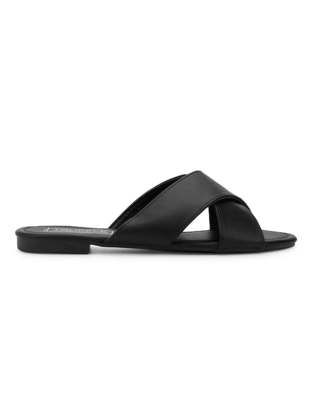 Schwarze PU-Slip-On-Flats im Crossover-Design