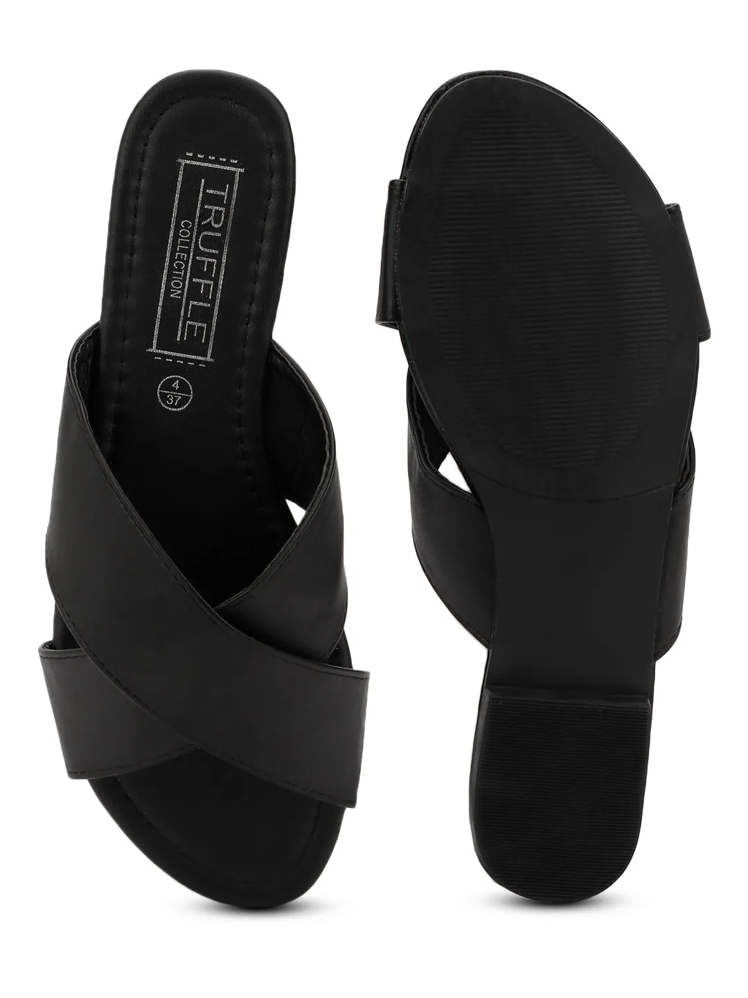 Schwarze PU-Slip-On-Flats im Crossover-Design