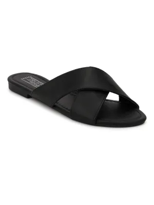Schwarze PU-Slip-On-Flats im Crossover-Design