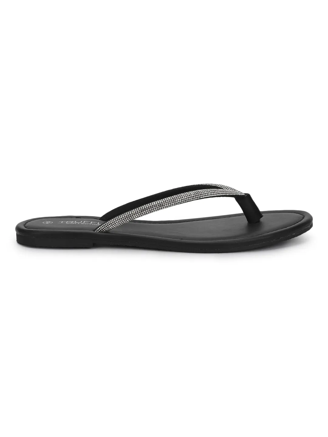 Schwarze PU-Diamanté T-Riemchen Ballerinas (TC-100507-BLK)