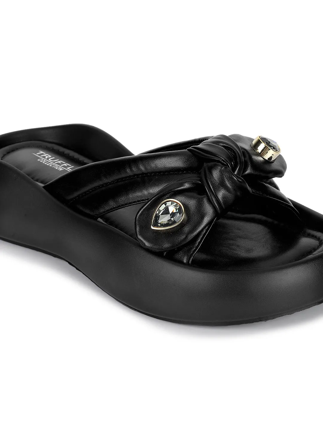 Schicke Schwarze PU-Diamant Flats (TC-RS3587-BLK)