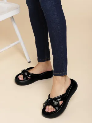 Schicke Schwarze PU-Diamant Flats (TC-RS3587-BLK)
