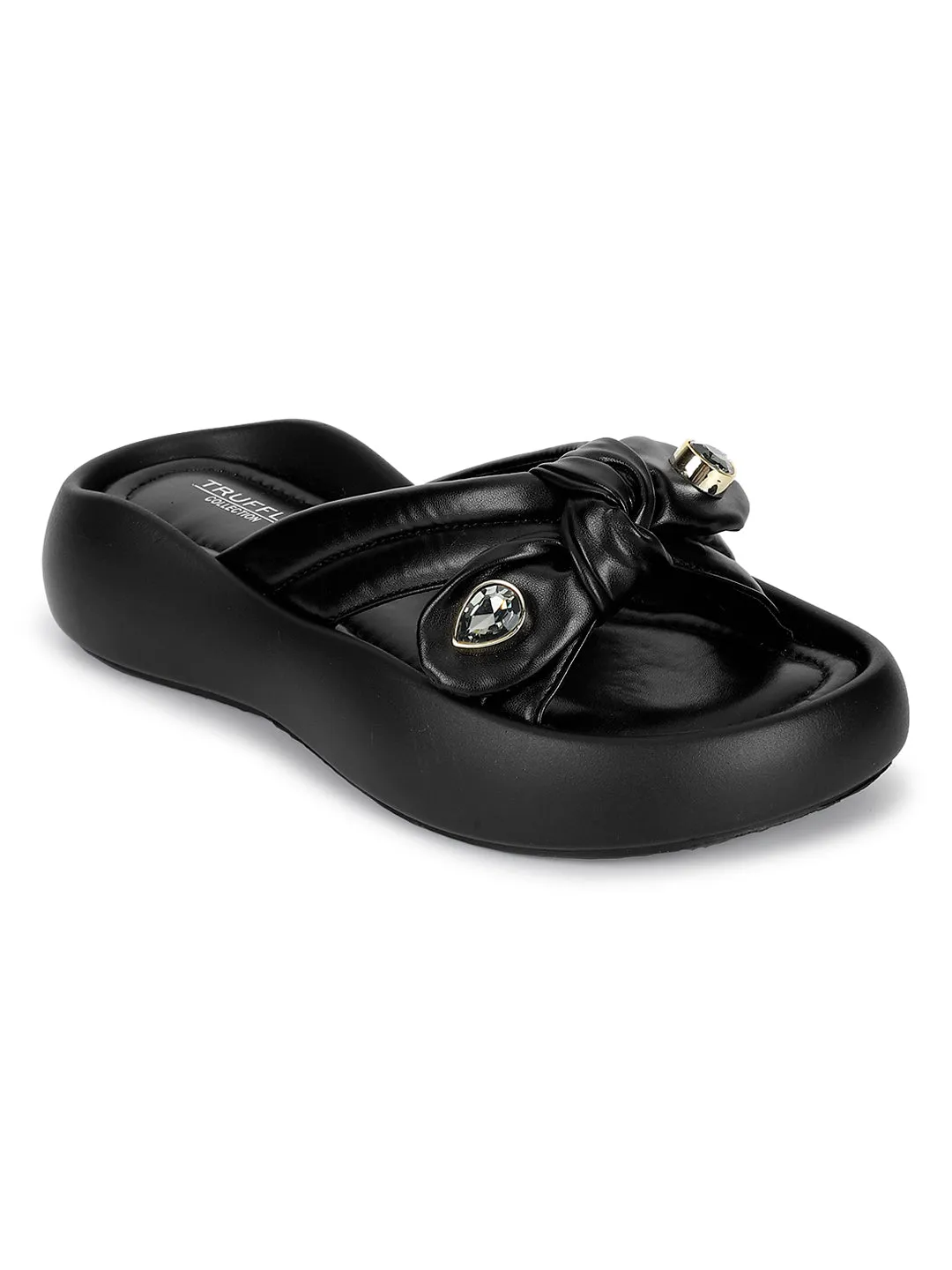 Schicke Schwarze PU-Diamant Flats (TC-RS3587-BLK)