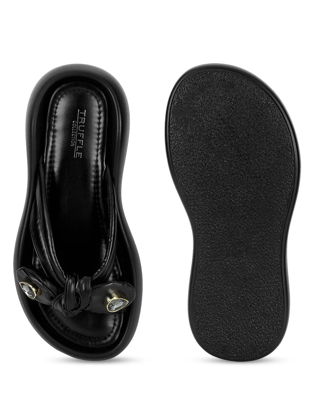 Schicke Schwarze PU-Diamant Flats (TC-RS3587-BLK)