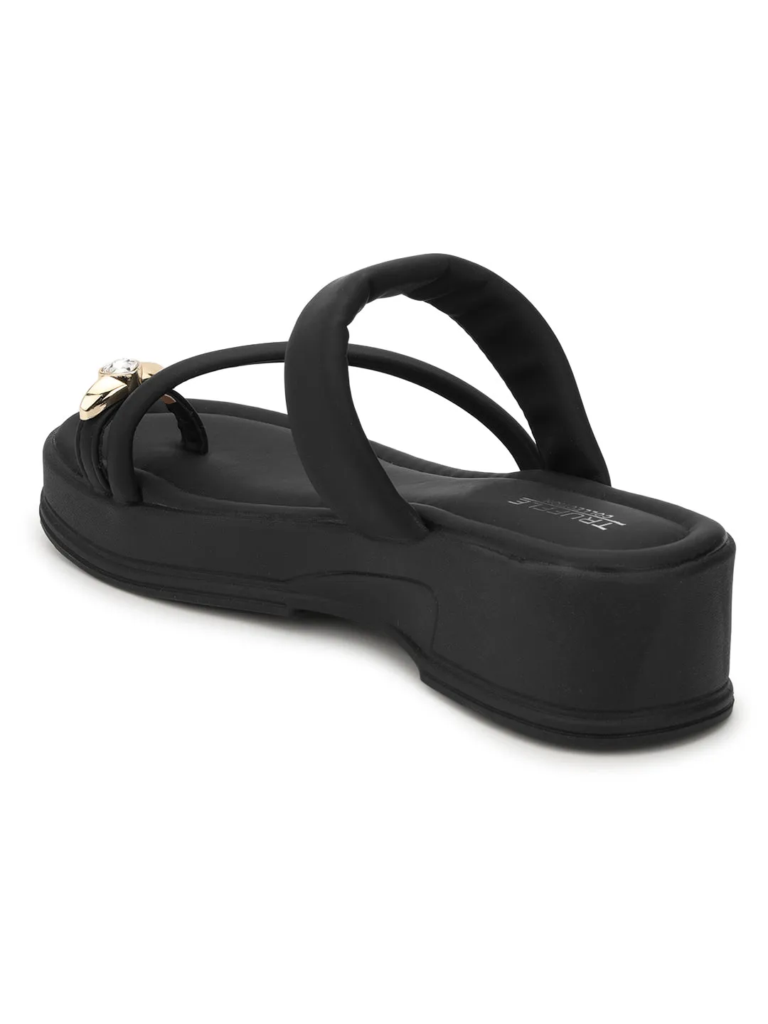Schwarze PU-Diamant-Zehenring-Slip-On-Flats (TC-RS3599-BLK)