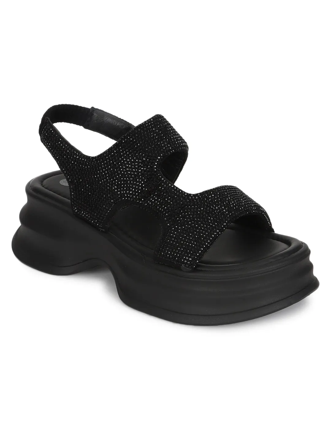 Schwarze PU-Diamant-Stylish-Slip-On-Flats (TC-RS3637-BLK)