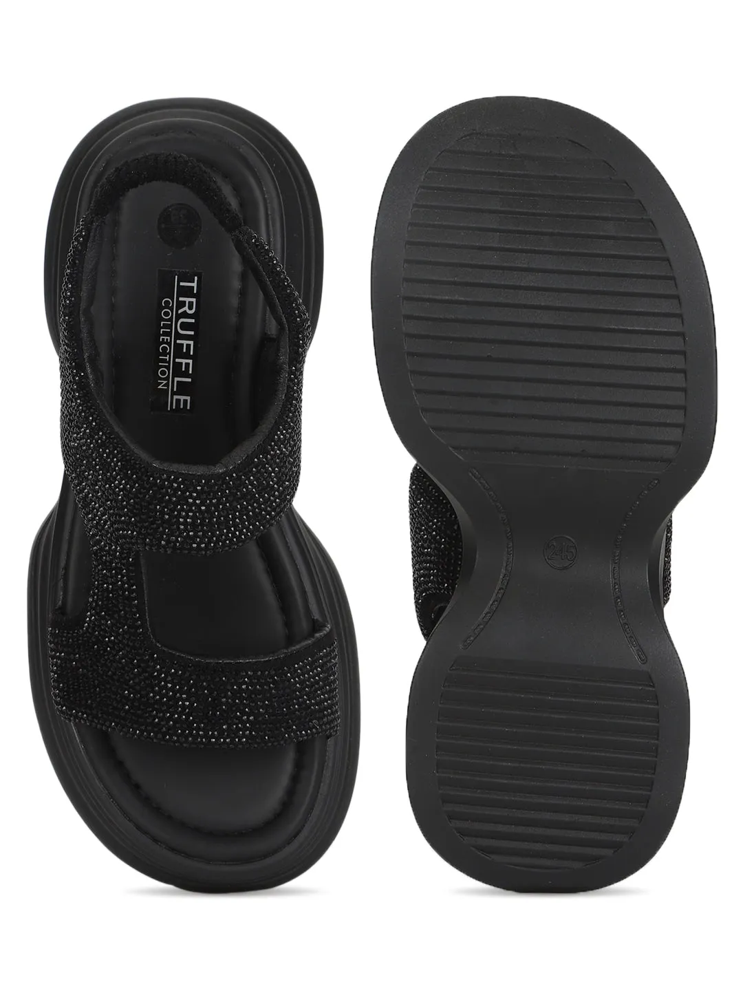 Schwarze PU-Diamant-Stylish-Slip-On-Flats (TC-RS3637-BLK)