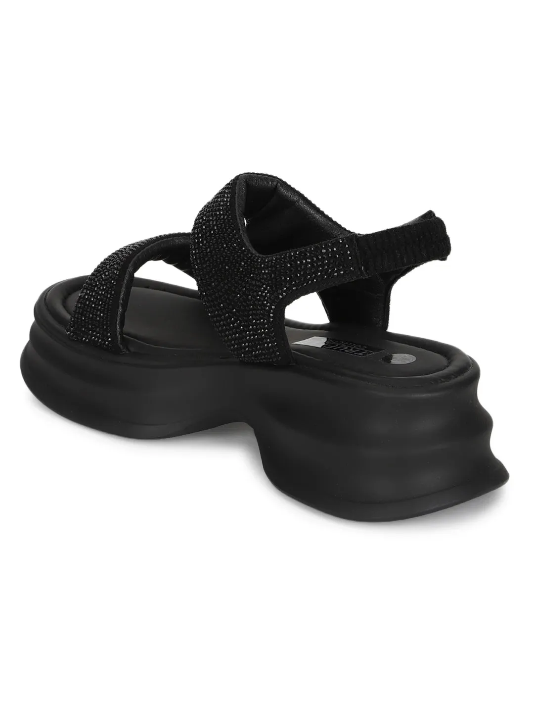 Schwarze PU-Diamant-Stylish-Slip-On-Flats (TC-RS3637-BLK)