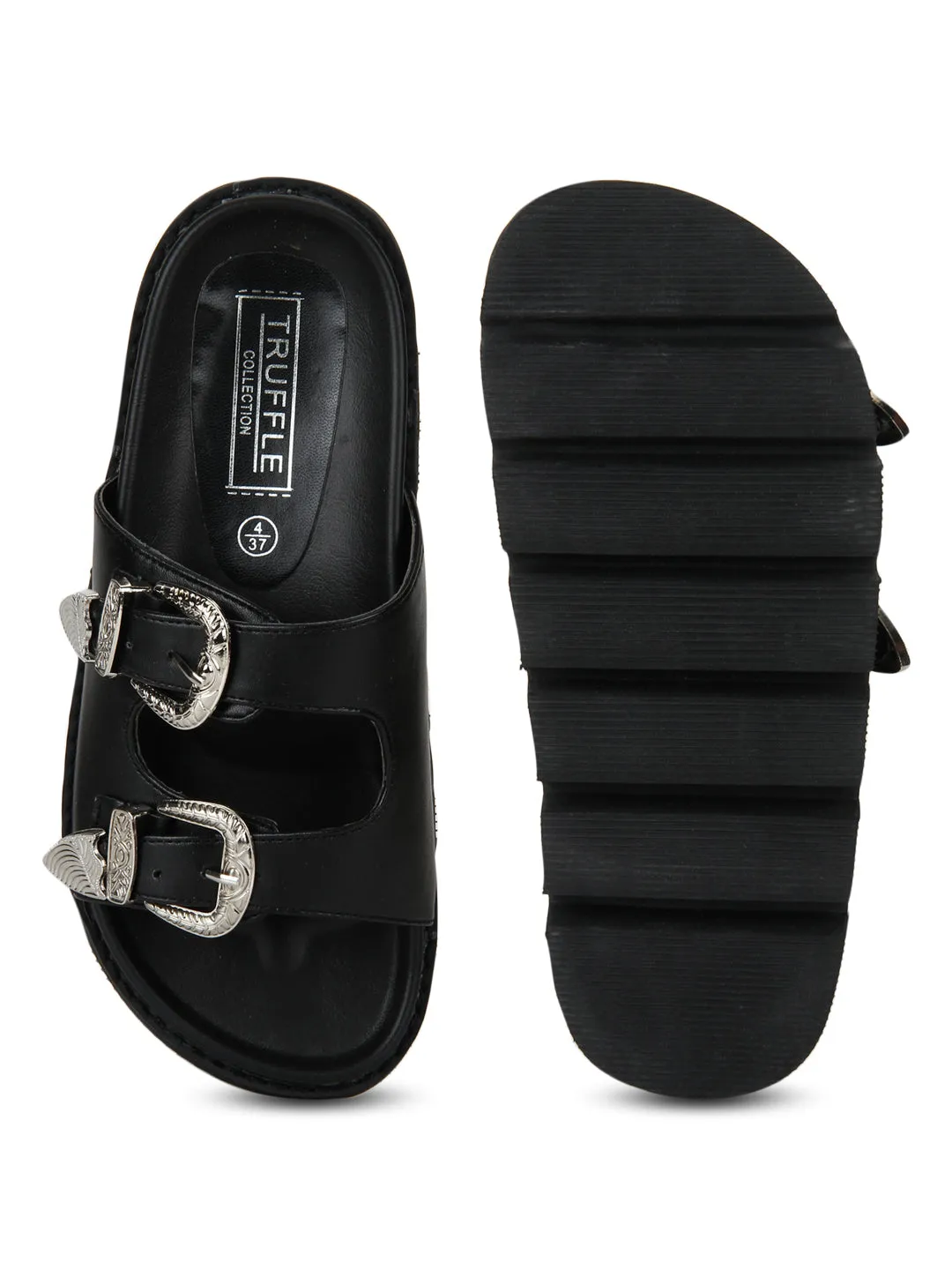 Schwarze PU-Schnürschuhe mit Doppelverschluss und Noppenprofil