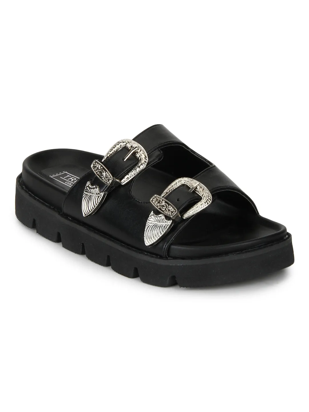 Schwarze PU-Schnürschuhe mit Doppelverschluss und Noppenprofil