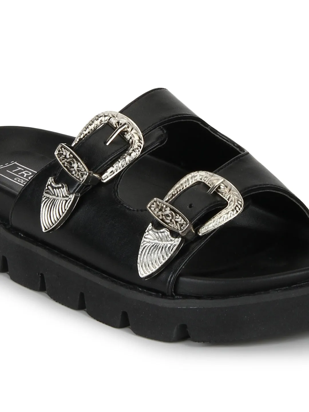 Schwarze PU-Schnürschuhe mit Doppelverschluss und Noppenprofil