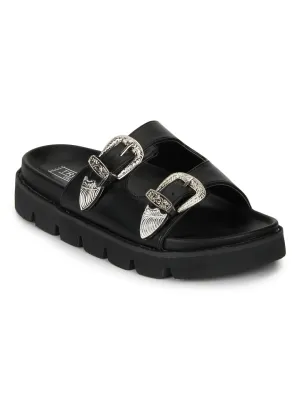Schwarze PU-Schnürschuhe mit Doppelverschluss und Noppenprofil