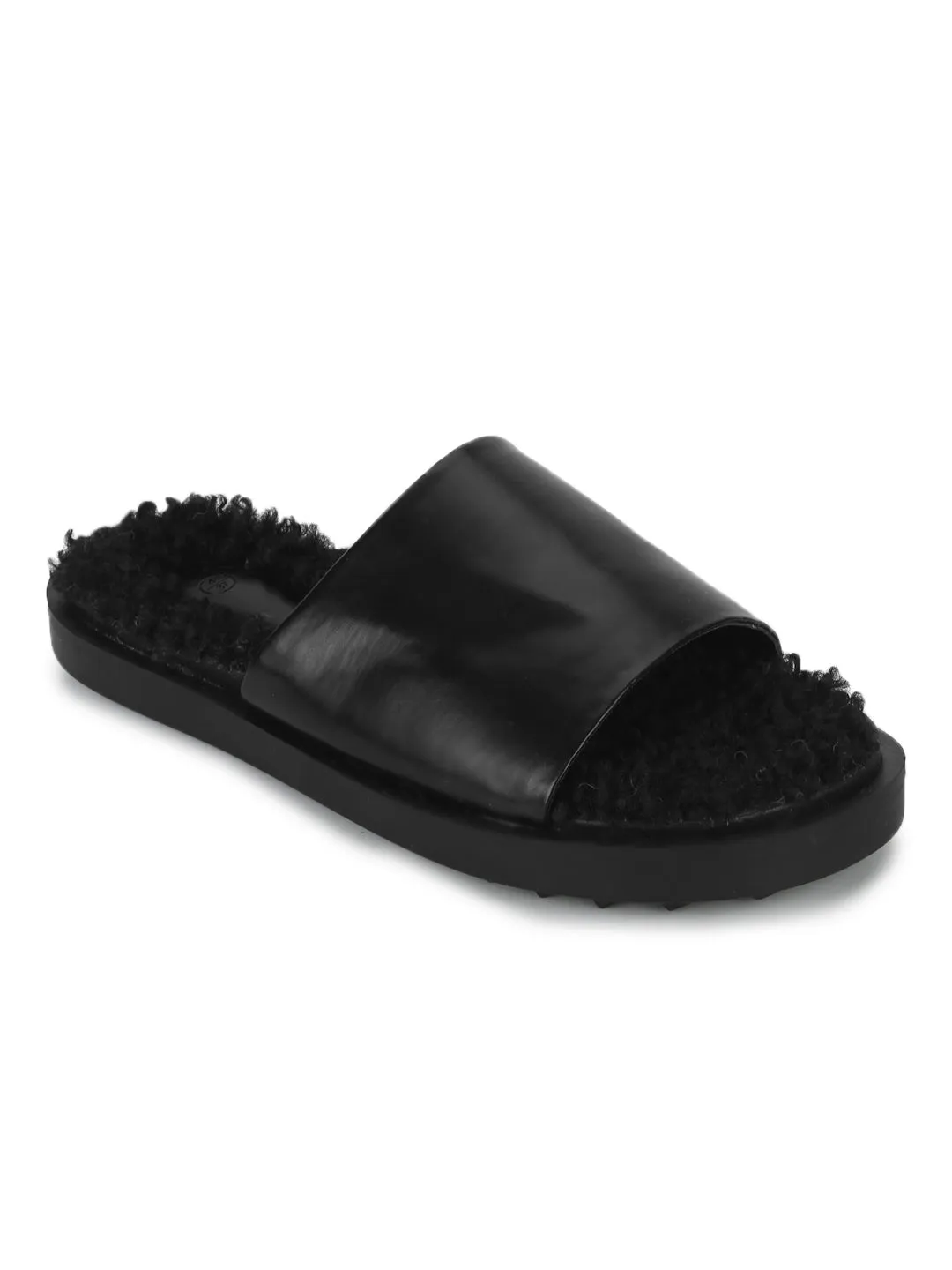 Schwarze PU-Kunstfell-Flauschige Schlüpfer (TC-RLST6-BLK)