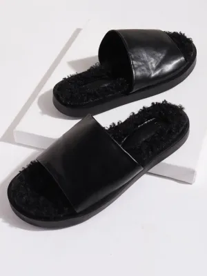 Schwarze PU-Kunstfell-Flauschige Schlüpfer (TC-RLST6-BLK)