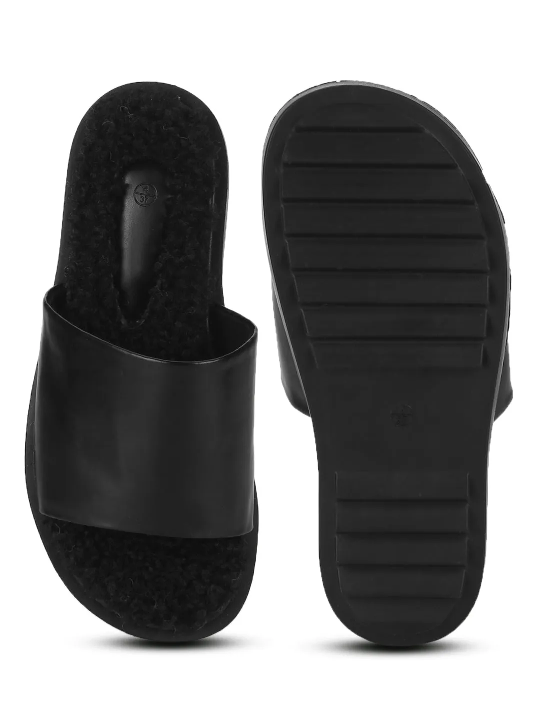 Schwarze PU-Kunstfell-Flauschige Schlüpfer (TC-RLST6-BLK)