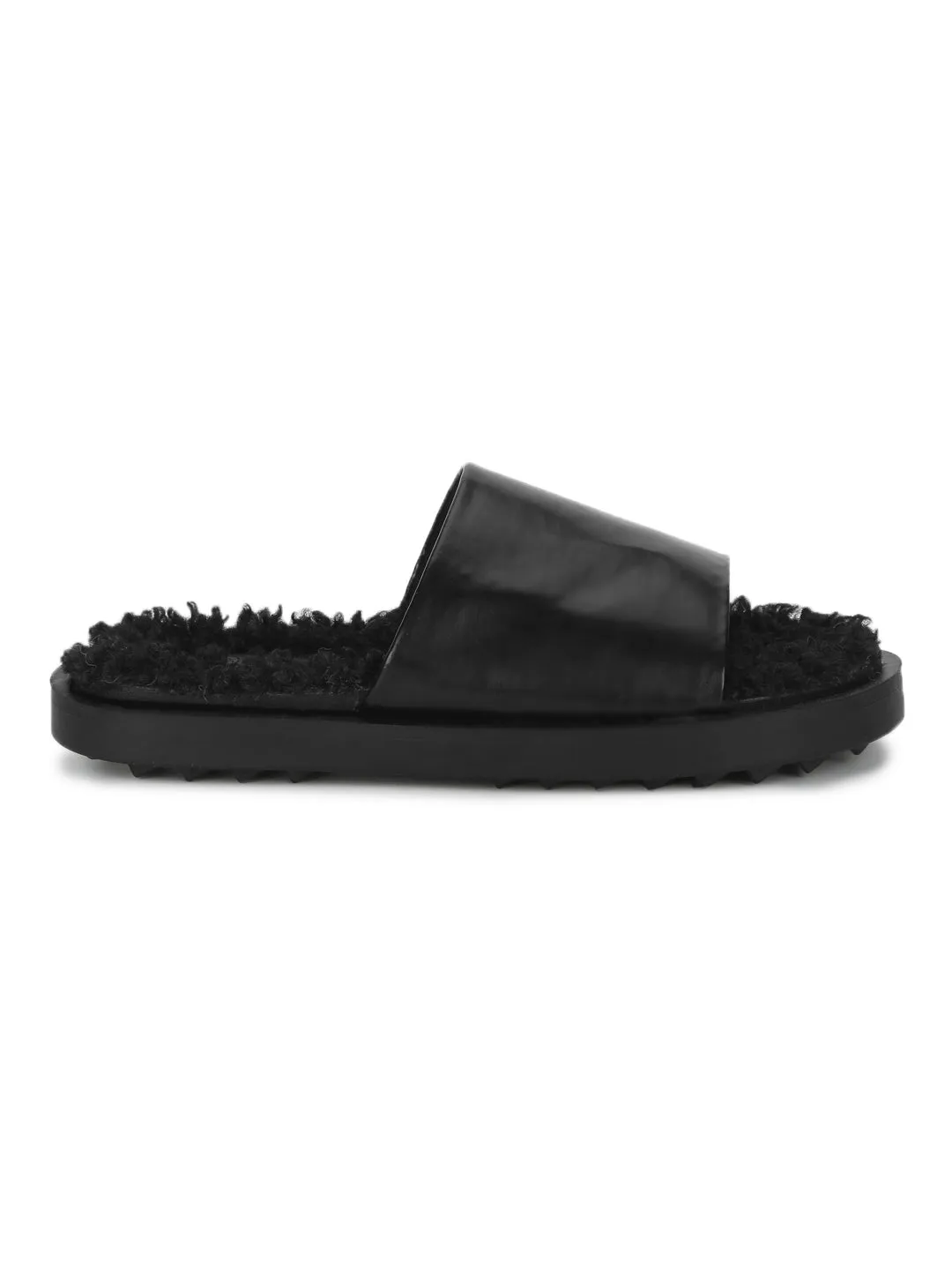 Schwarze PU-Kunstfell-Flauschige Schlüpfer (TC-RLST6-BLK)