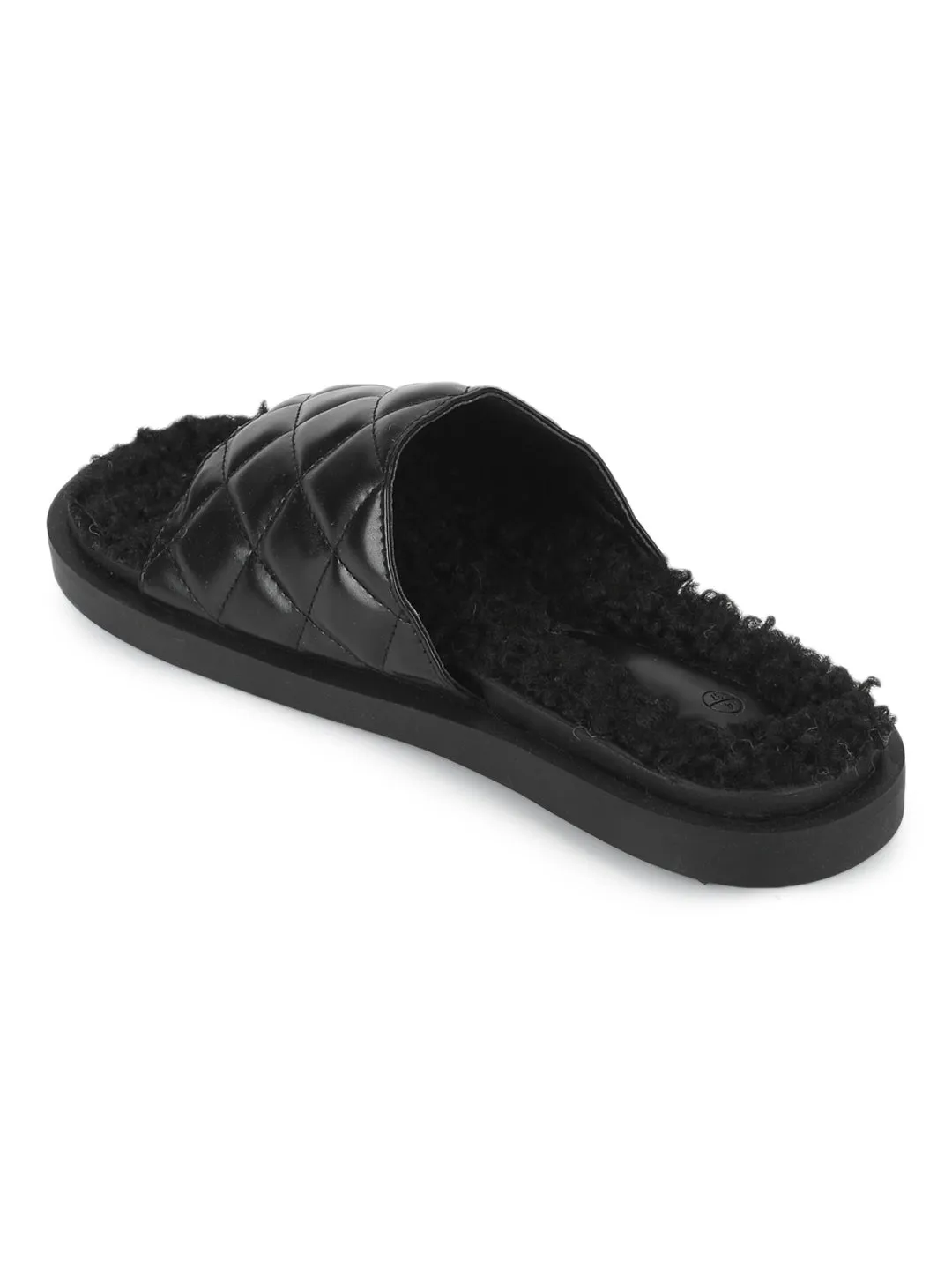 Schwarze PU-Kunstfell-Slip-Ons mit Steppung (TC-RLST7-BLK)