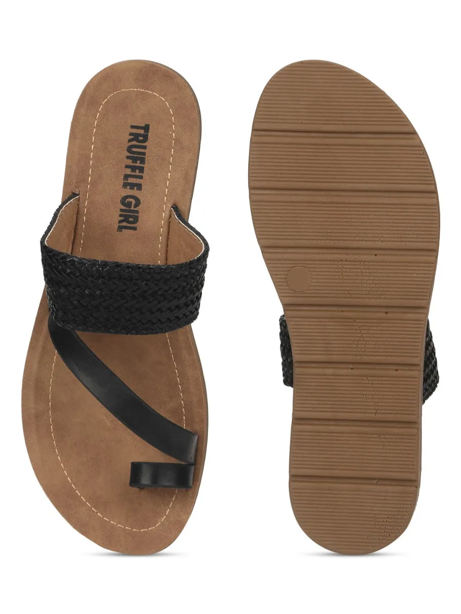 Schwarze PU Flache Slip-Ons