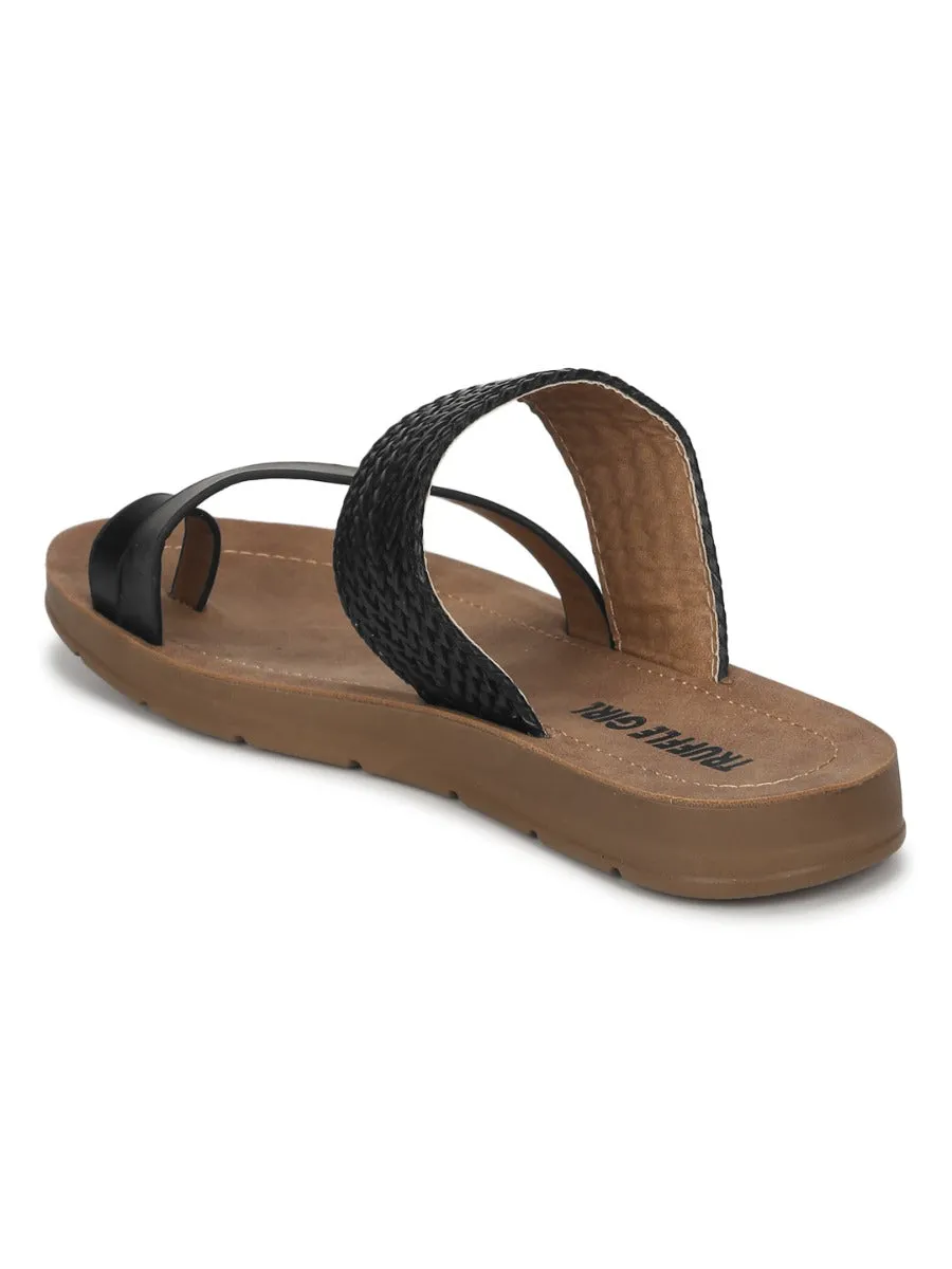 Schwarze PU Flache Slip-Ons