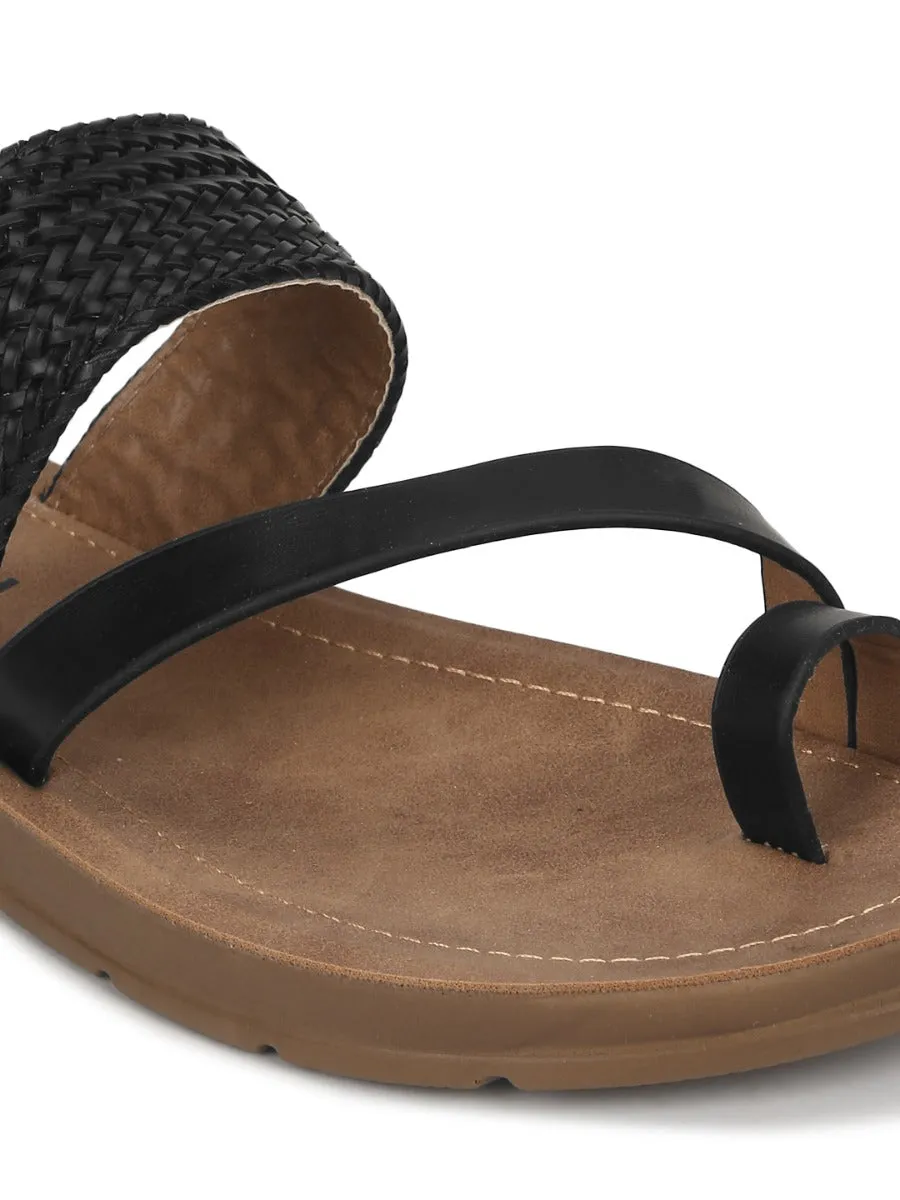 Schwarze PU Flache Slip-Ons