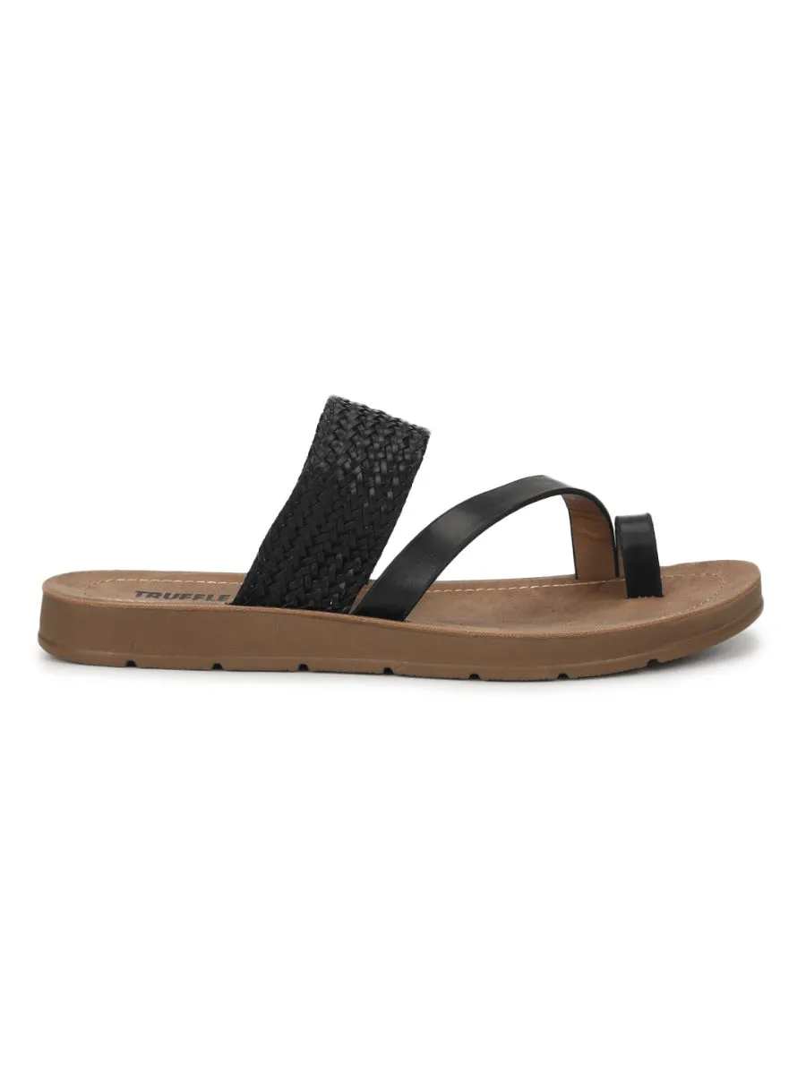 Schwarze PU Flache Slip-Ons