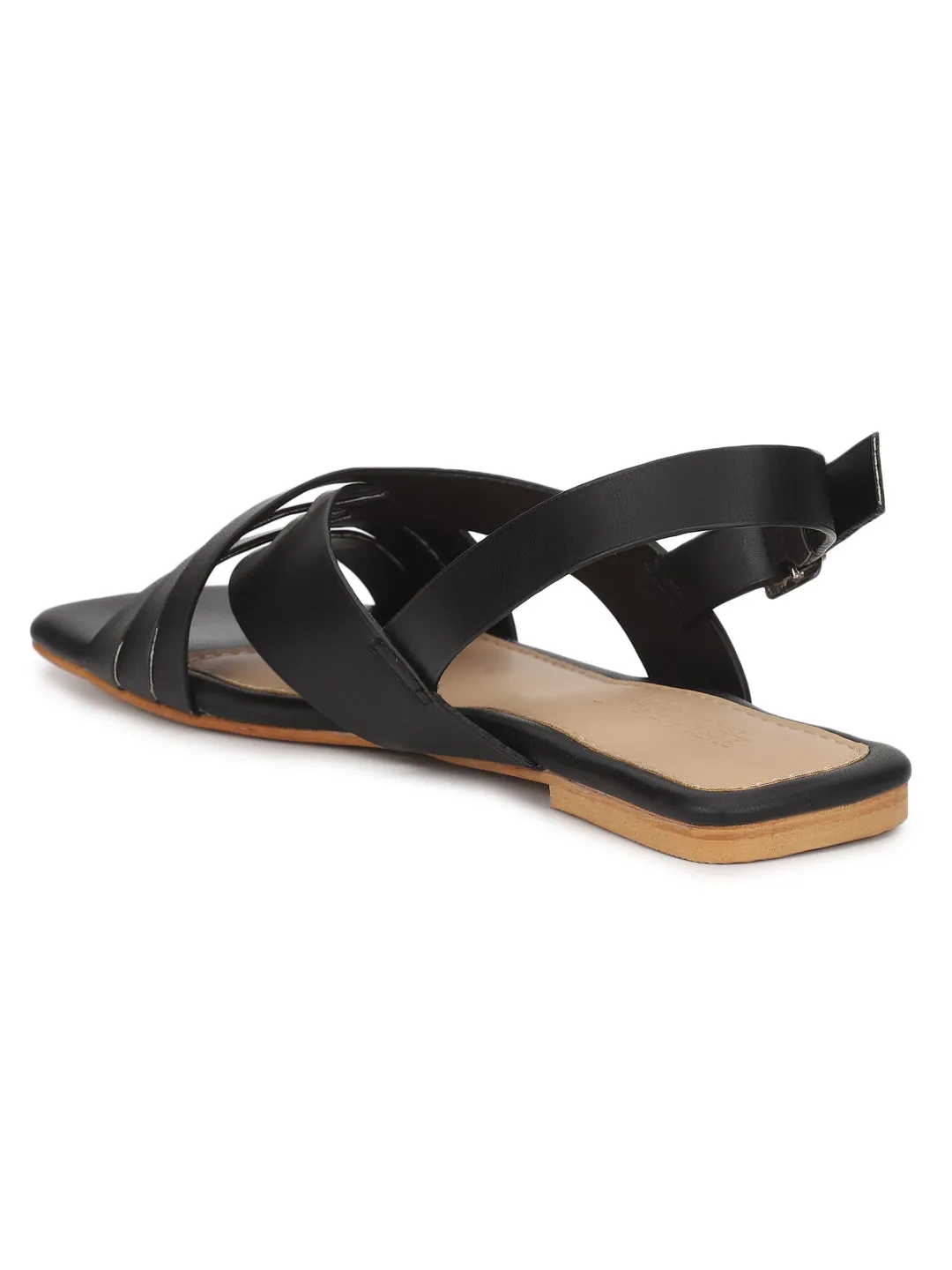 Schwarze PU Flache Sandalen (TC-ST-001-BLK)