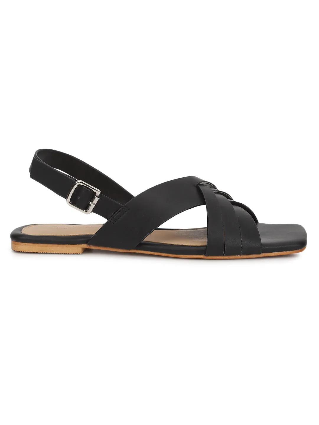 Schwarze PU Flache Sandalen (TC-ST-001-BLK)