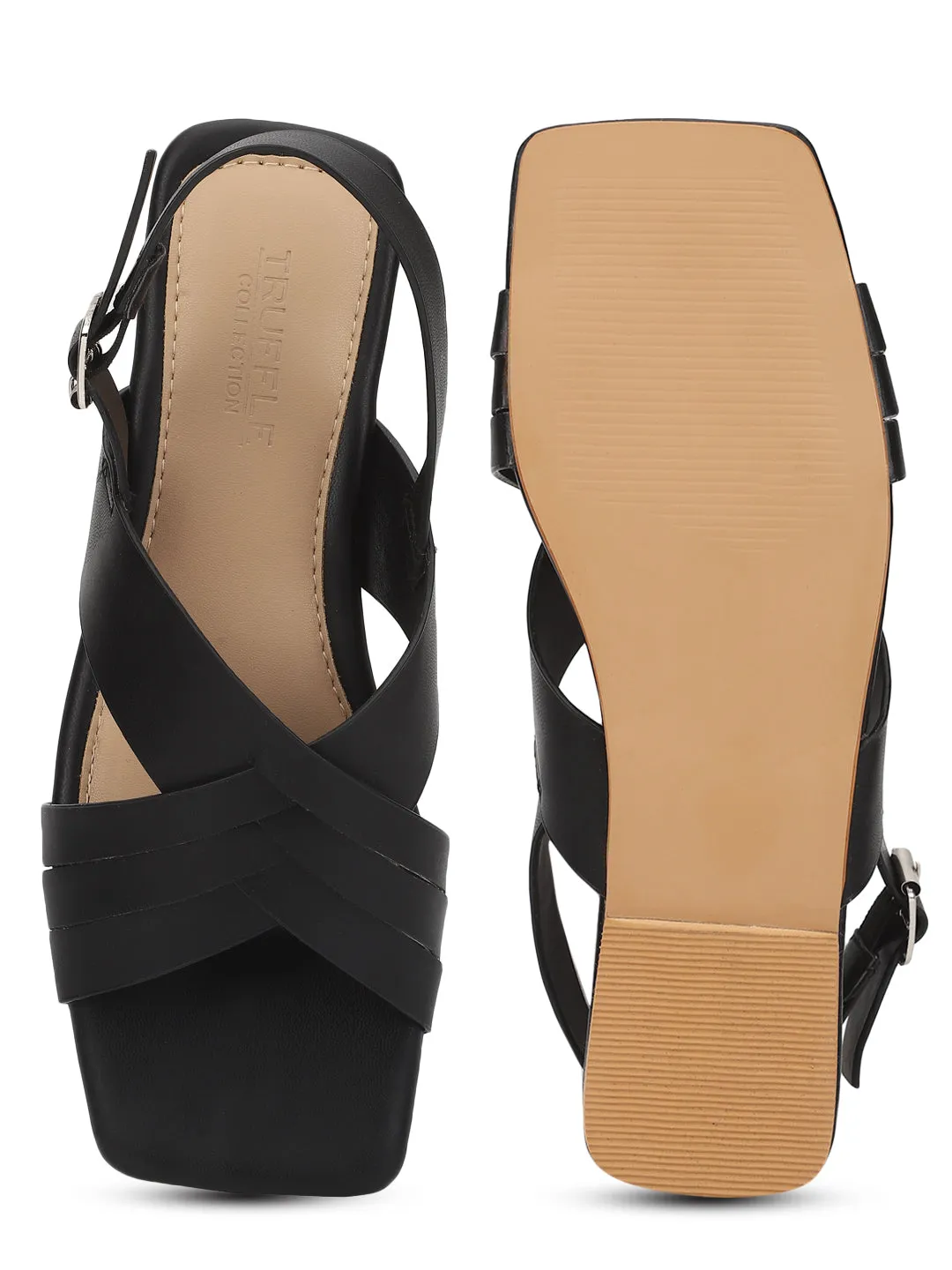 Schwarze PU Flache Sandalen (TC-ST-001-BLK)
