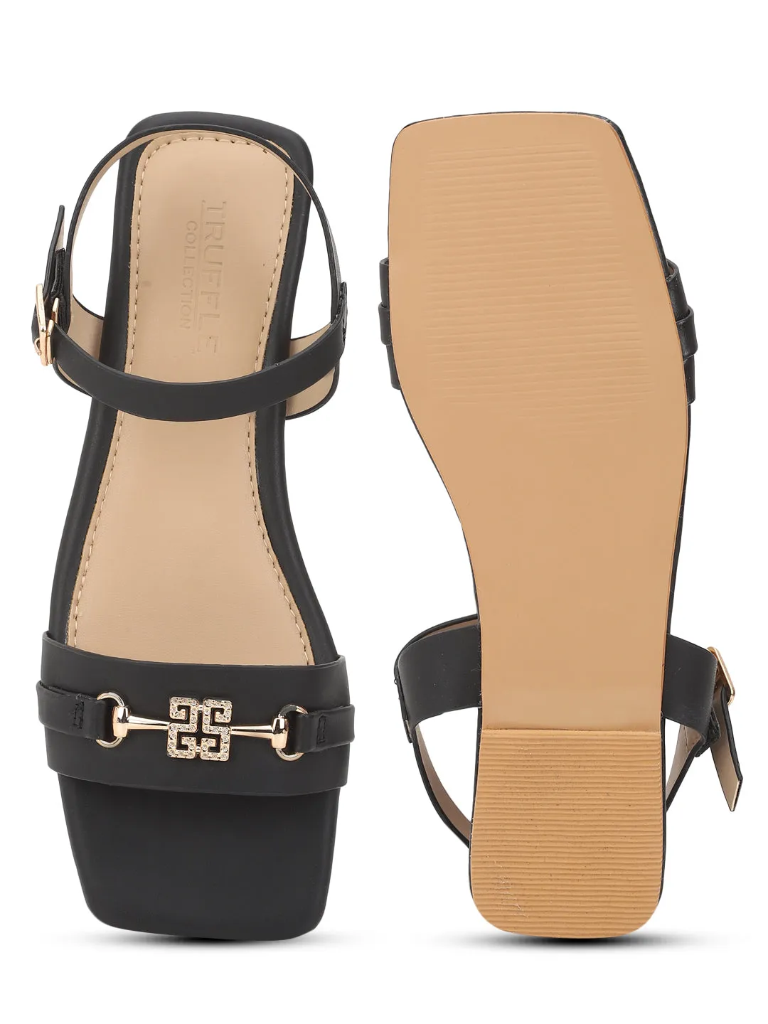Schwarze PU Flache Sandalen (TC-ST-005-BLK)