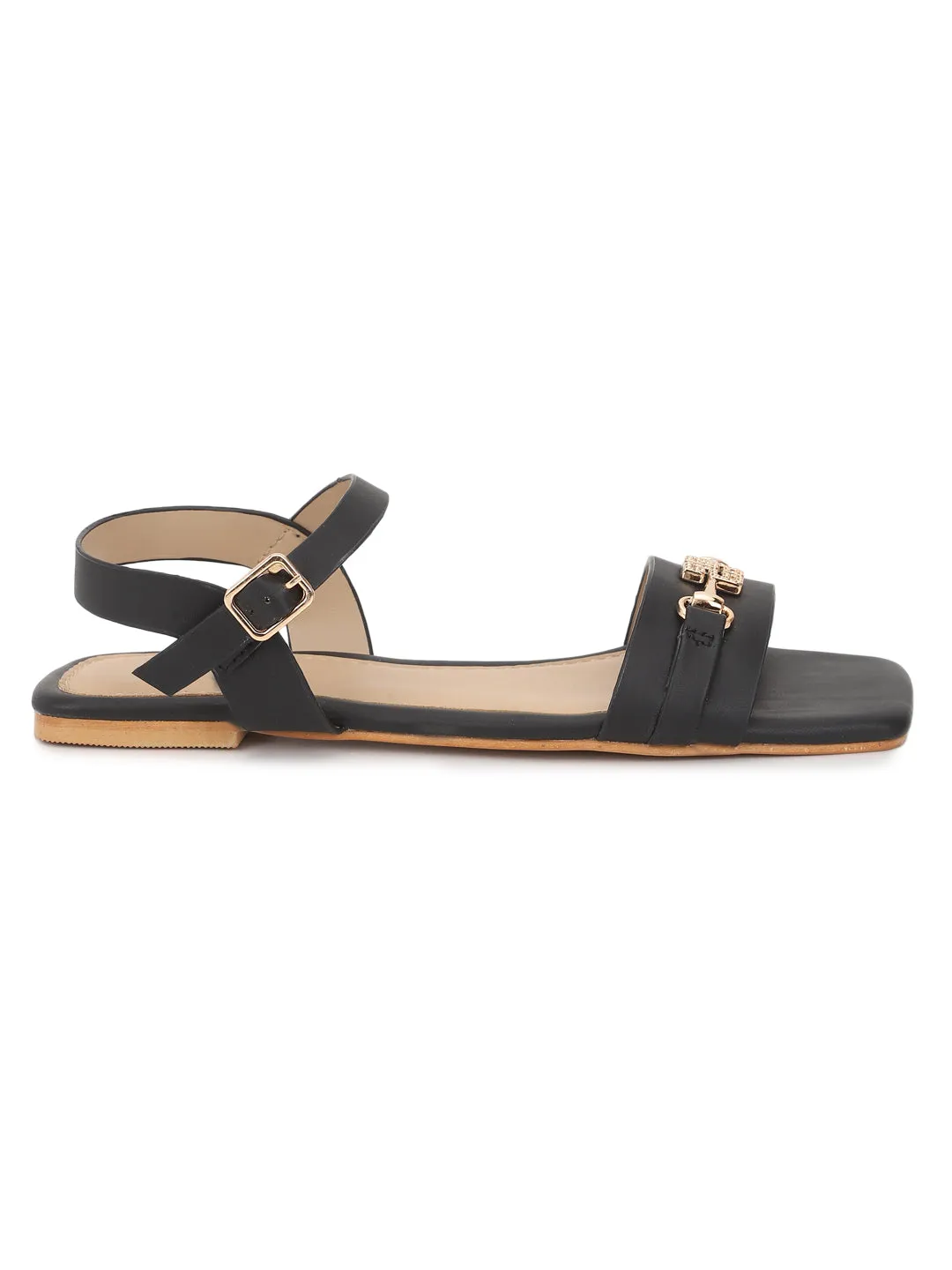 Schwarze PU Flache Sandalen (TC-ST-005-BLK)