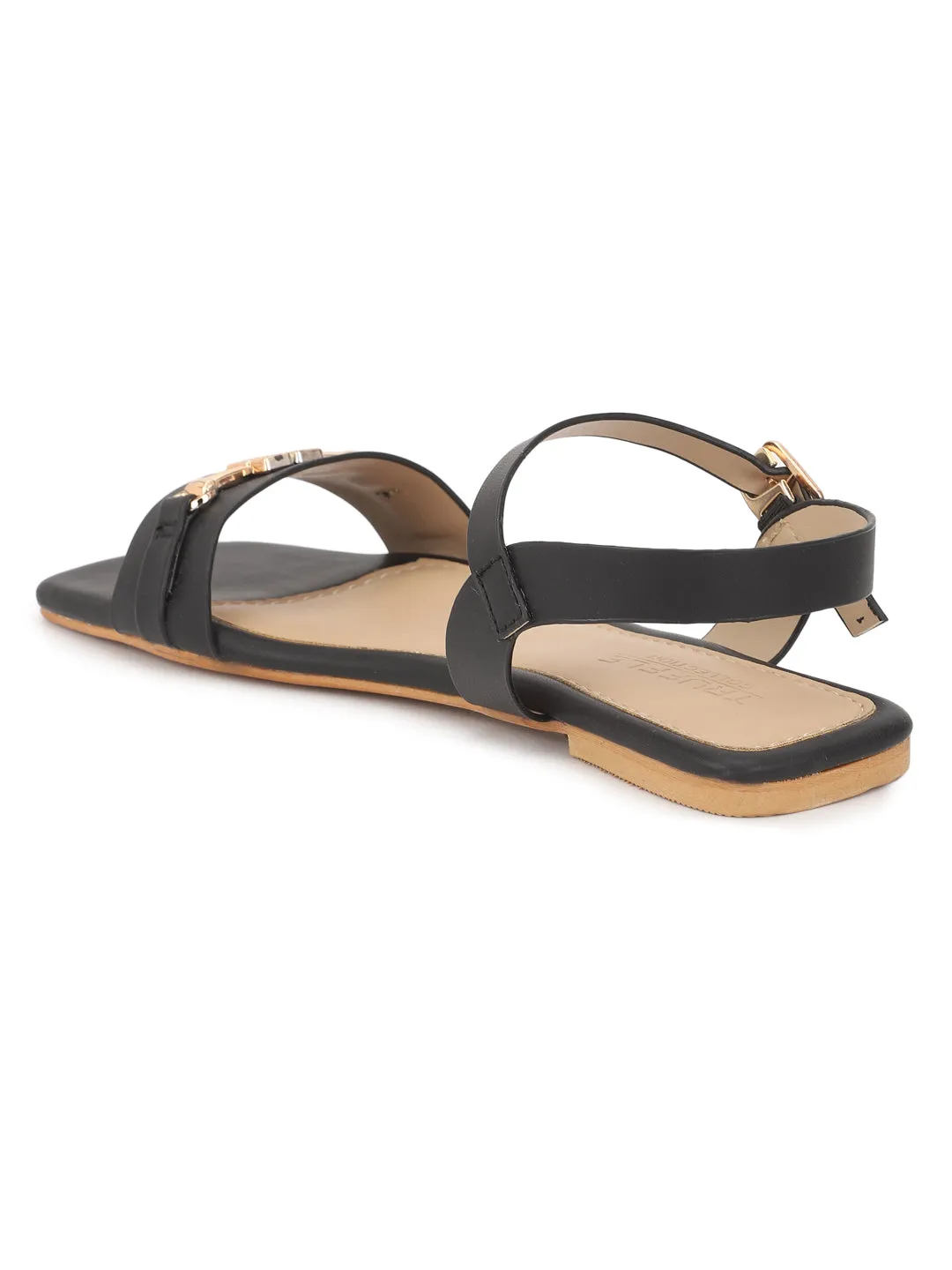Schwarze PU Flache Sandalen (TC-ST-005-BLK)