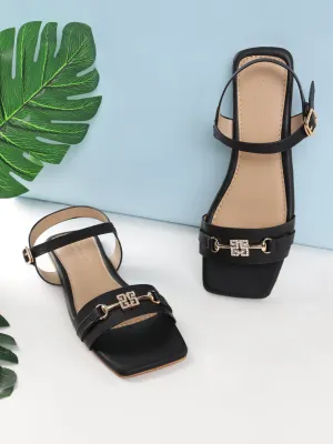 Schwarze PU Flache Sandalen (TC-ST-005-BLK)