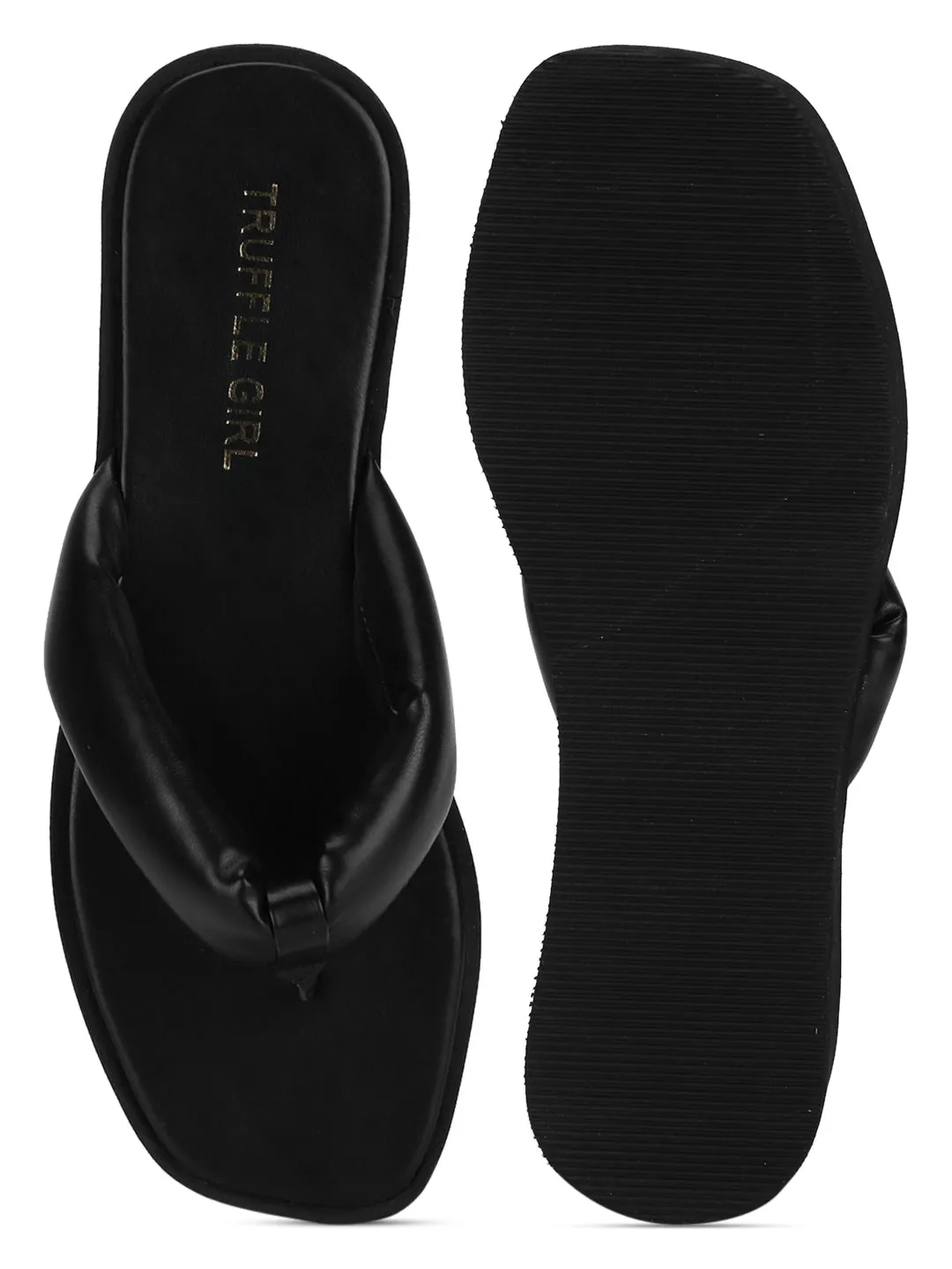 Schwarze PU Flip-Flop Plateaus (TC-ST-1196-BLK)