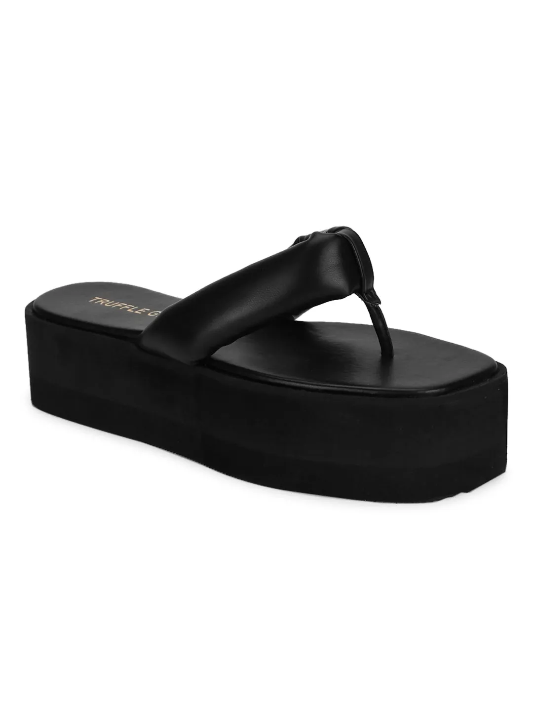 Schwarze PU Flip-Flop Plateaus (TC-ST-1196-BLK)