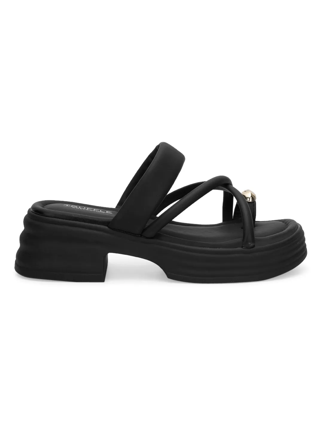Schwarze PU Gold Zehenring Slip-On Flats (TC-RS3597-BLK)