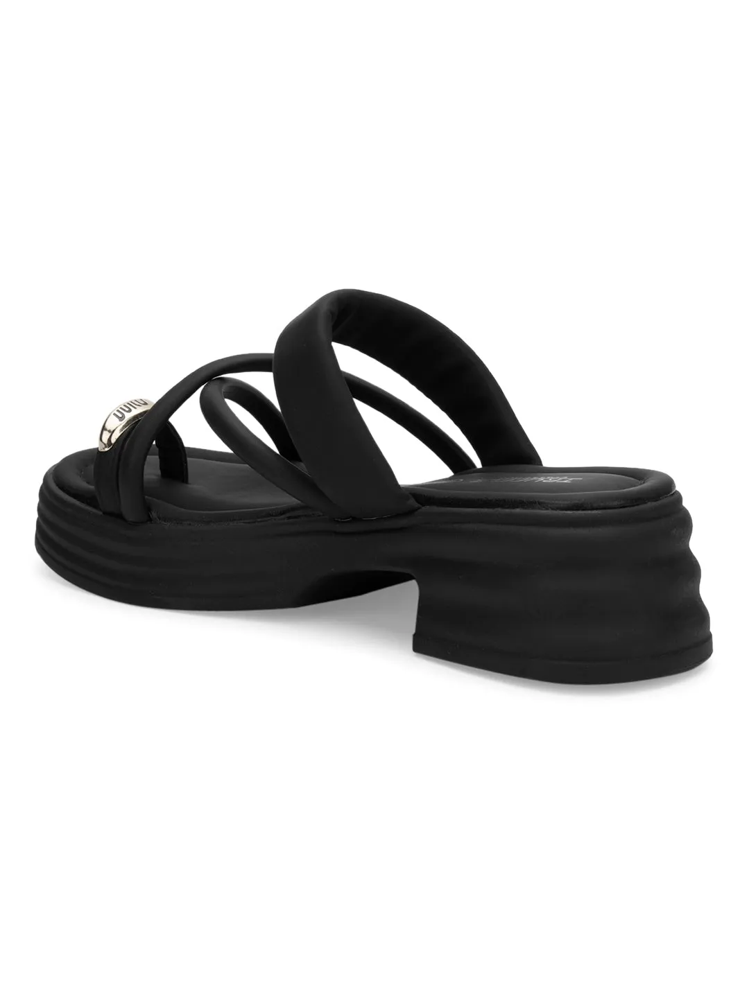 Schwarze PU Gold Zehenring Slip-On Flats (TC-RS3597-BLK)