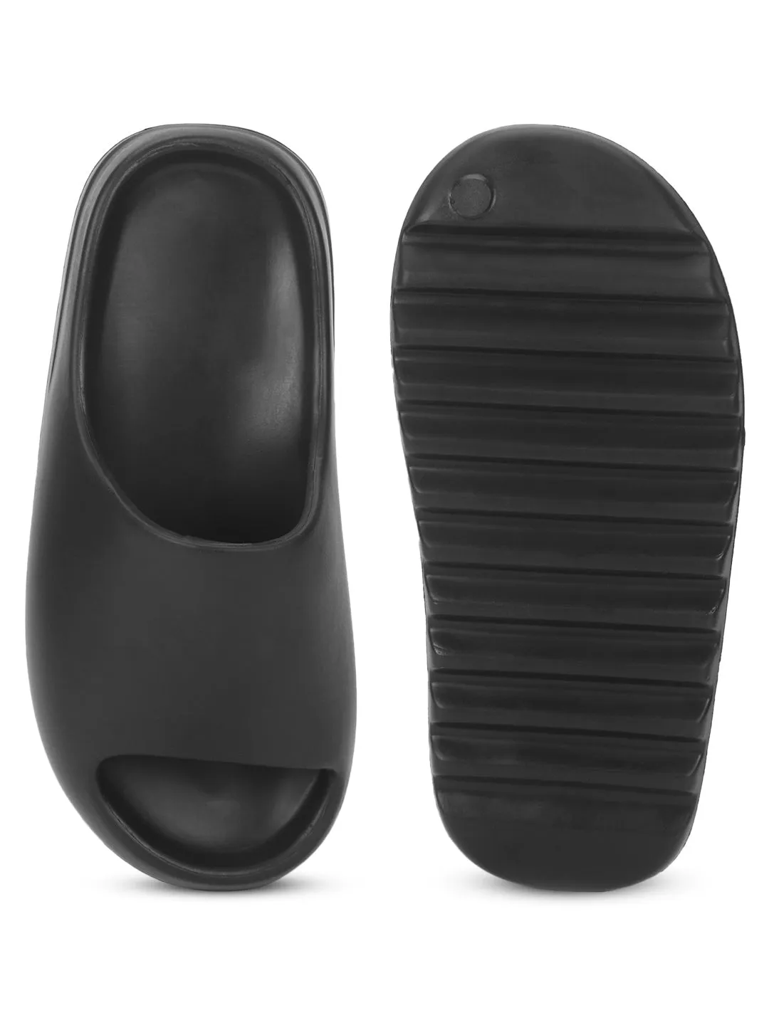 Schwarze PU-Slip-Ons mit offener Spitze (TC-RS3091-BLK)