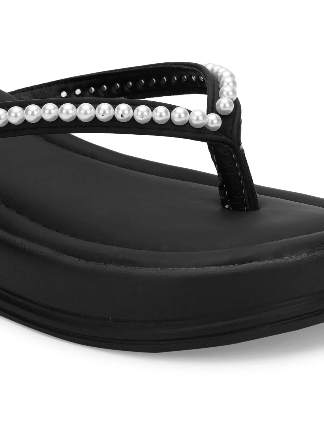 Schwarze PU-Perlen-Slip-On-Flats (TC-RS3598-BLK)