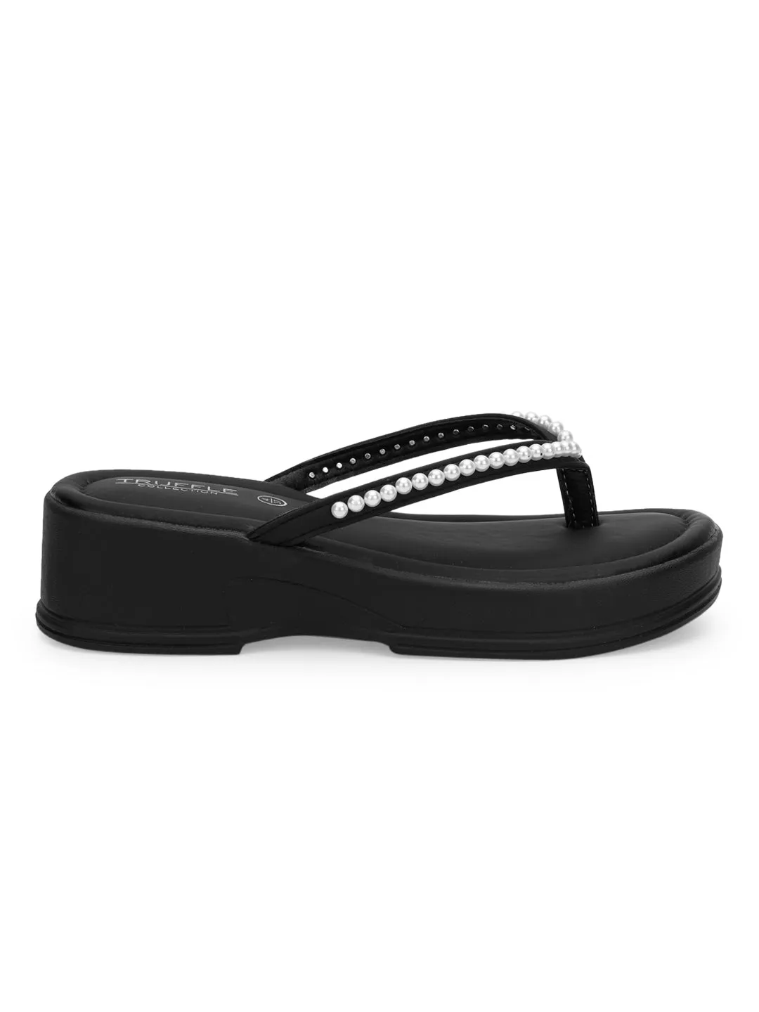 Schwarze PU-Perlen-Slip-On-Flats (TC-RS3598-BLK)