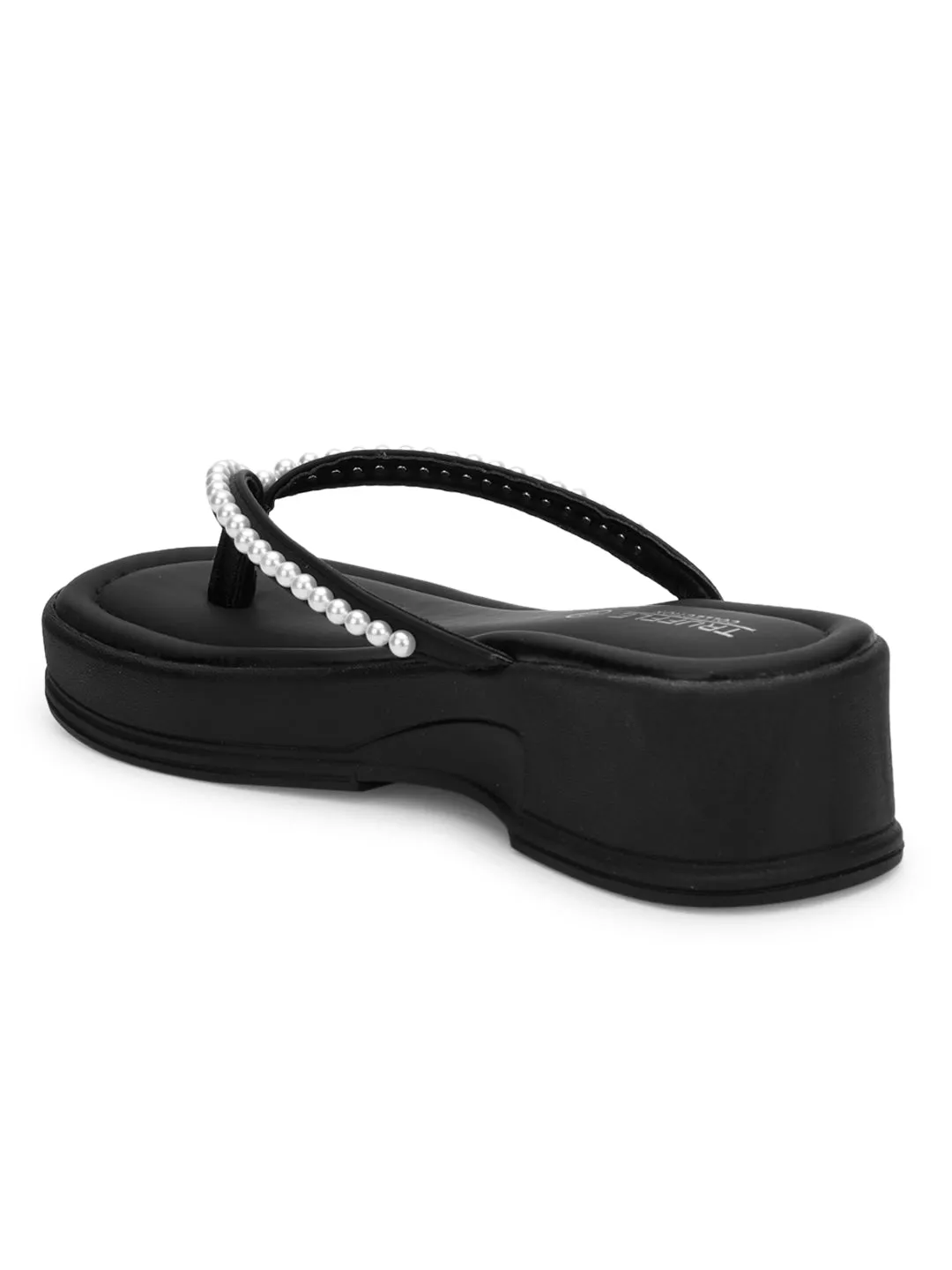 Schwarze PU-Perlen-Slip-On-Flats (TC-RS3598-BLK)