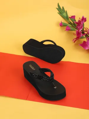 Schwarze PU-Slip-On Keilabsätze (TC-MSI-474-BLK)