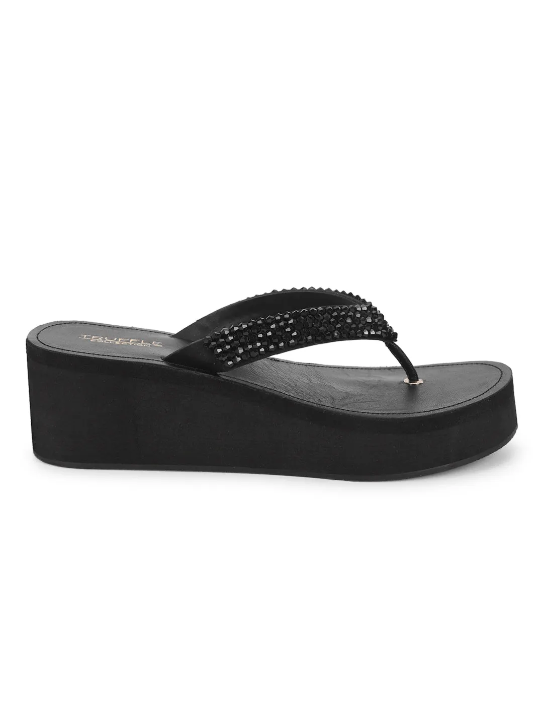 Schwarze PU-Slip-On Keilabsätze (TC-MSI-474-BLK)