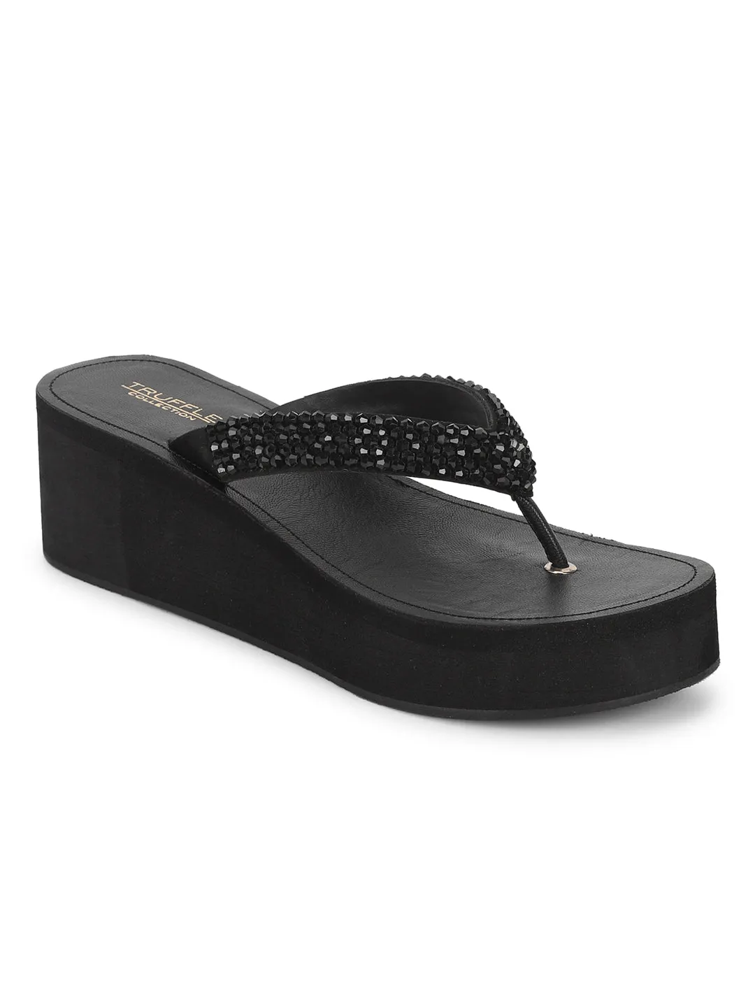 Schwarze PU-Slip-On Keilabsätze (TC-MSI-474-BLK)